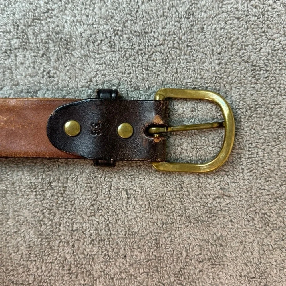 Vintage Hand Tooled Leather Belt Brown Western Floral Pineapple Size 36 Brass